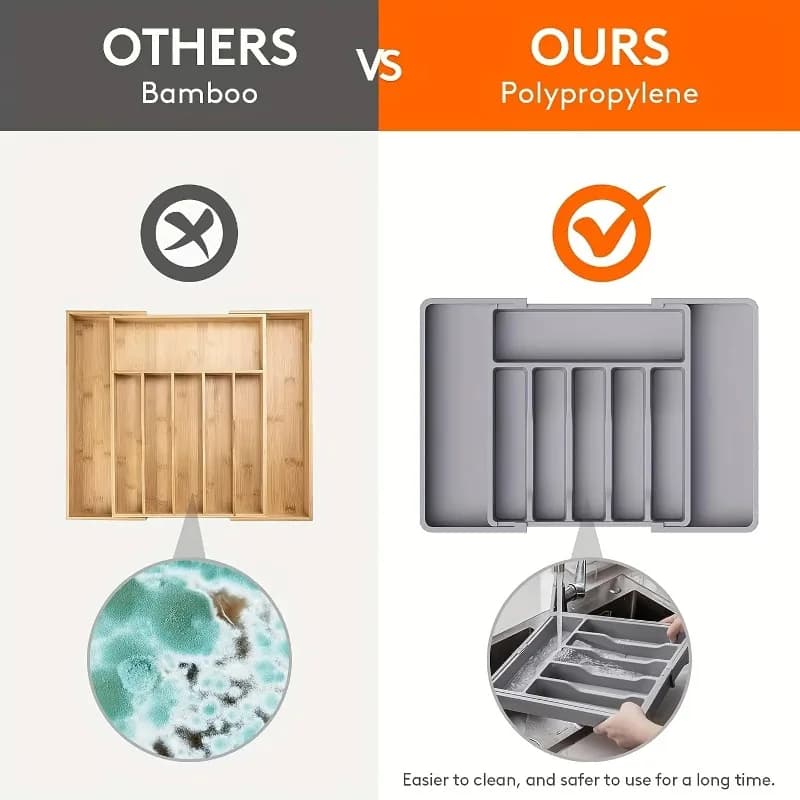 قطعة واحدة من منظم أدوات المائدة المائدة القابل للتعديل - منظم الأدراج البلاستيكي متعدد الوظائف لأدوات طاولة المطبخ - 6