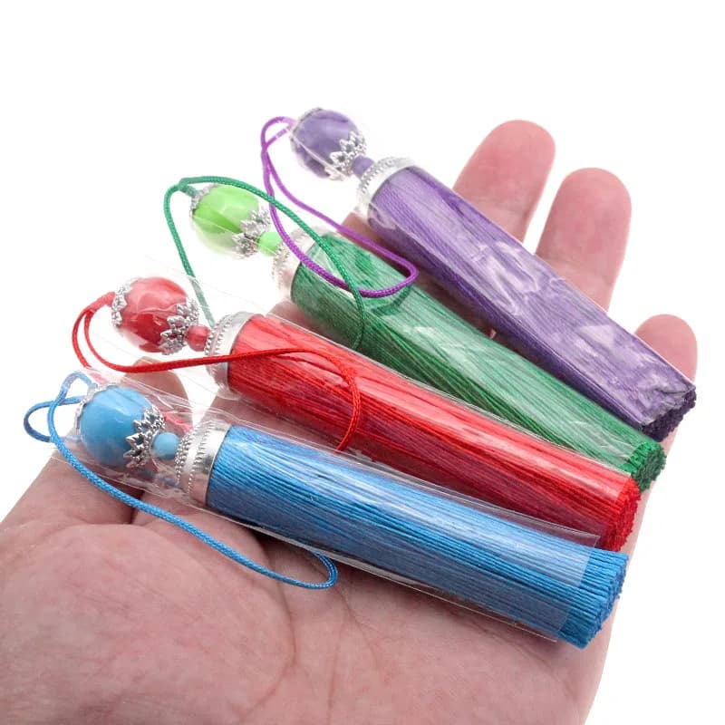 2Pcs Silk Tassel Fringe Brush Hanging Rope Beads Tassel Fringe Trim Pendant 9.8cm For Curtains Embellish Jewelry DIY Home Decor - 2