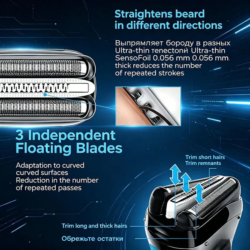 Braun 3040S Electric Shaver Wet Dry Full Body Wash Shaving Razor Sideburns Trimmer 5-Minute Fast Charging Shaving Razor - 6