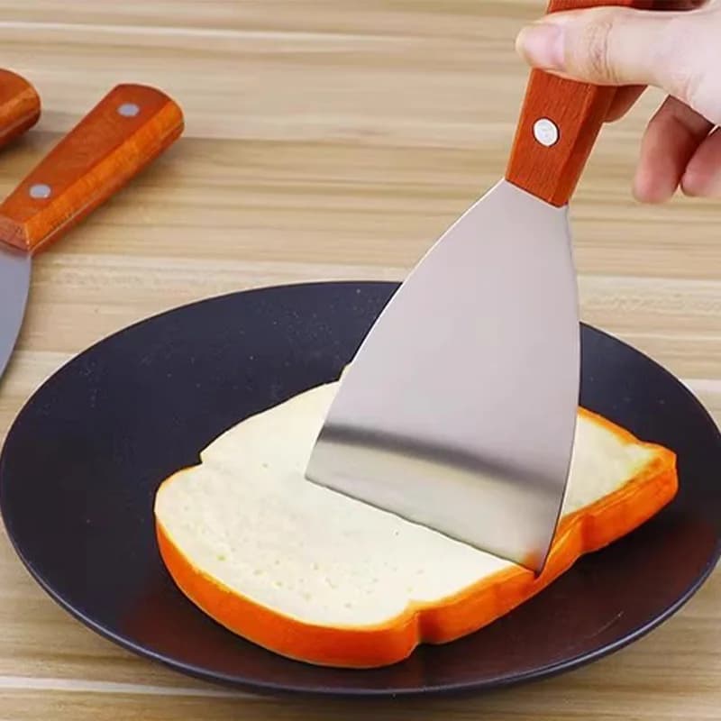 قواطع بيتزا مائلة ملعقة ستيك برجر فطيرة بيتزا كاشطة مجرفة أدوات مطبخ للشواء مقبض خشبي من الفولاذ المقاوم للصدأ - 5