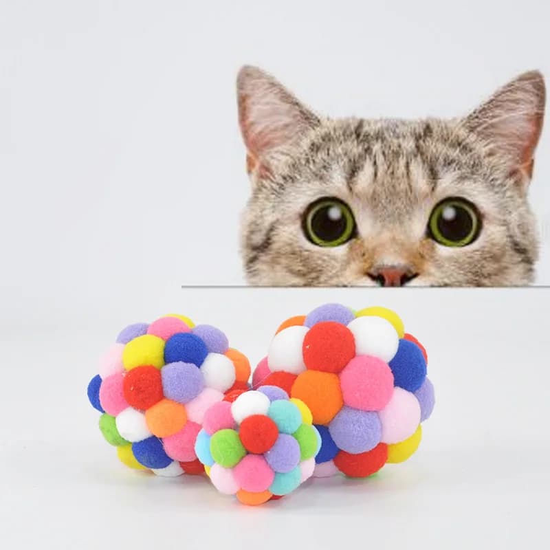 Cat Toys Cat Plush Ball Toy Pet Elastic Bell Ball Self Hi Ball Playing Cat Colorful  Woolen ball - 2
