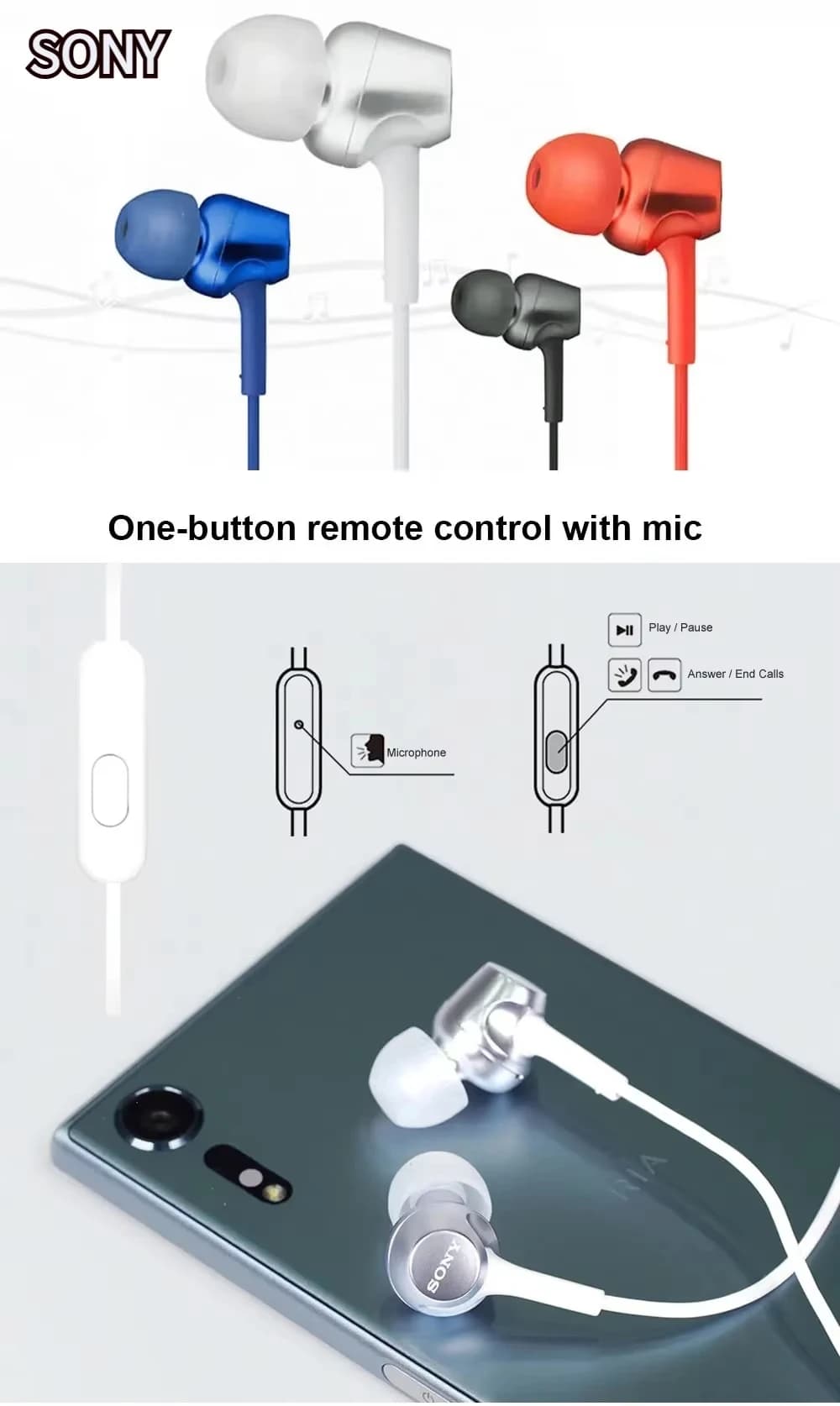 NEW Sony MDR-EX255AP In-Ear Wired Headphones Stereo Earphones with Mic for Music Gaming - 2