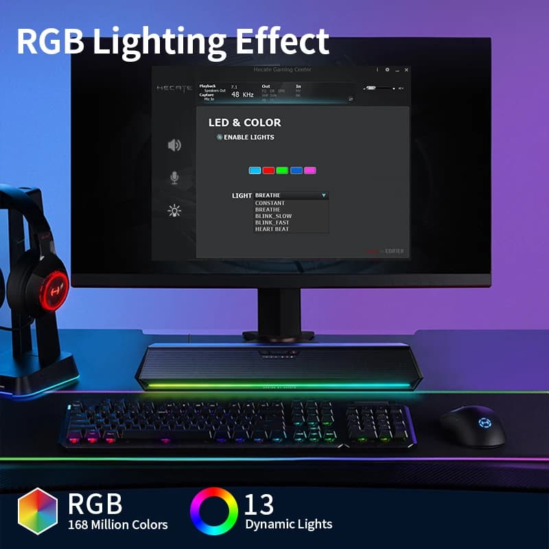 سماعة كمبيوتر إديفيير جي1500 بار ديسك ساوند بار 7.1 صوت محيطي بلوتوث 5.3 + اتصالات يو اس بي-ايه إضاءة آر جي بي مع مايك - 6