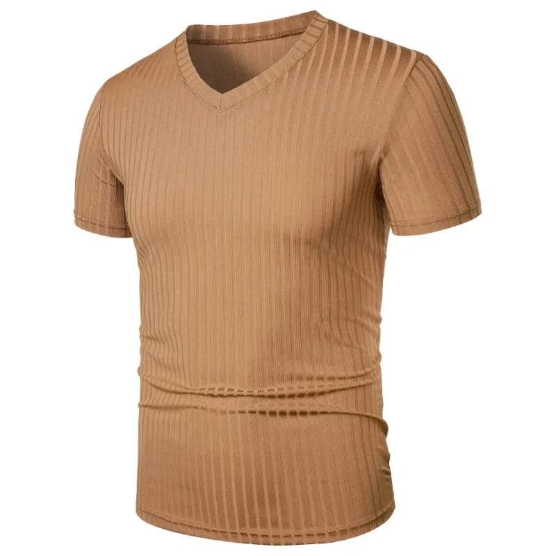 Summer Men's Short Sleeve Muscle T Shirts Stretch V Neck Bodybuilding Lightweight Streetwear Workout Tee Shirts Ribbed Shirt - 5