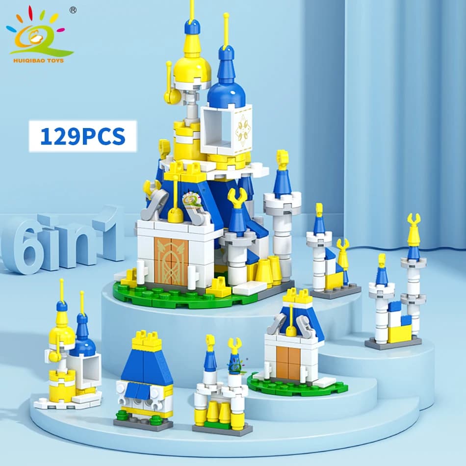 HUIQIBAO 6 في 1: مجموعة مدينة الهندسة مع سيارة شرطة، شاحنة، دبابة، مروحية، وطوب إطفاء، ألعاب للأطفال - 5