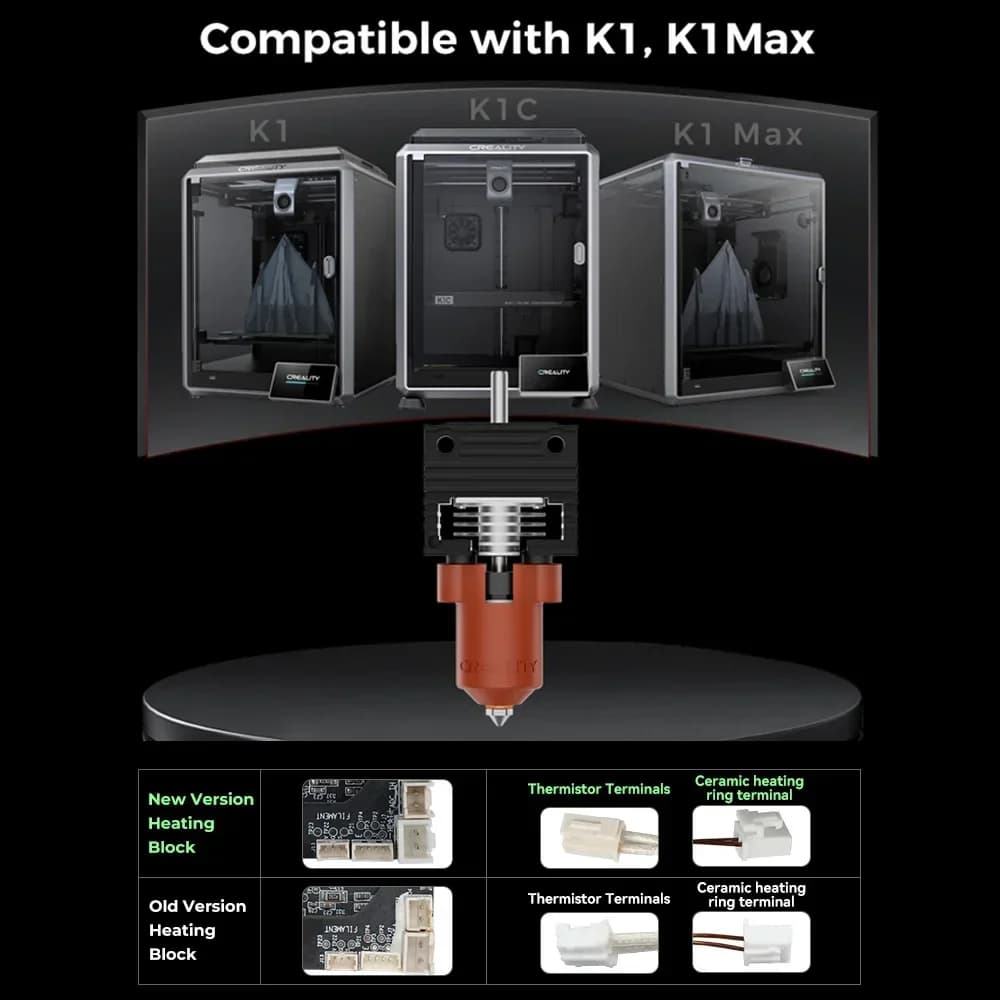 Creality K1 Series Ceramic Heating Block Kit（New Version）Terminal with Buckle for K1/K1 Max/K1C/K1 SE Original 3d Printer Parts - 6