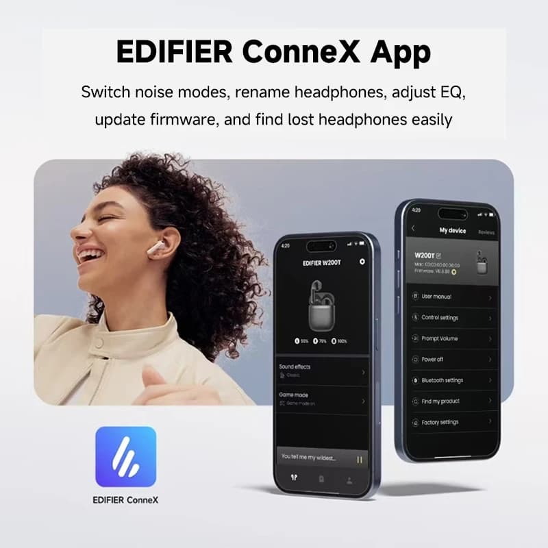 سماعات بلوتوث لاسلكية حقيقية Edifier W200T، بلوتوث 5.4، سماعات أذن نصف داخل الأذن، TWS مع بطارية تدوم 32 ساعة - 6