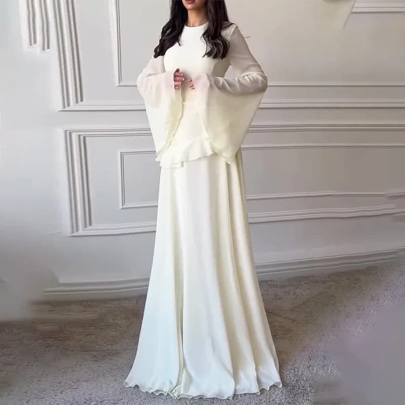 فستان شيفون نسائي منفوش بأكمام واسعة وياقة دائرية 2025 جديد أنيق فستان ماكسي للحفلات المسائية والعطلات - 6