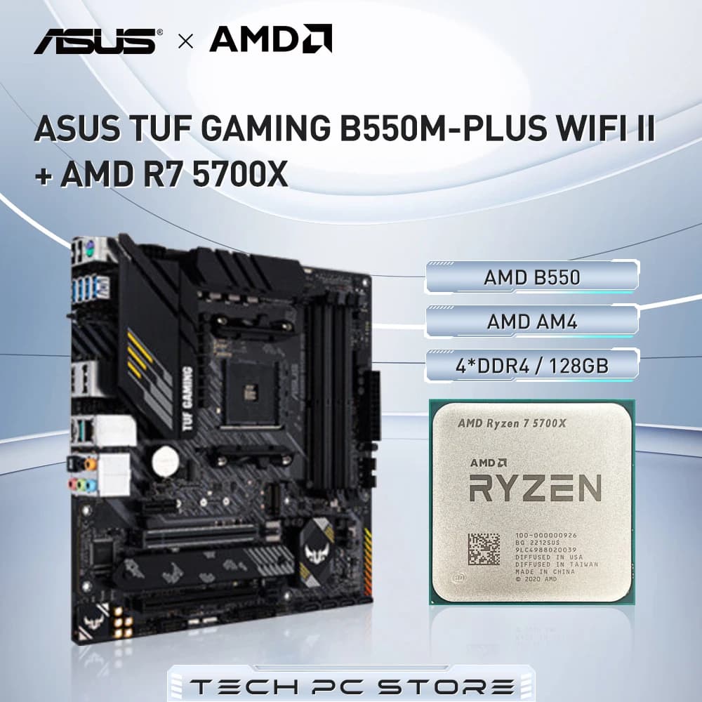 AMD Ryzen 7 5700X + ASUS TUF GAMING B550M-PLUS WIFI II New B550 AMD Gaming Motherboard Socket AM4 Wi-Fi 6 DDR4 M-ATX