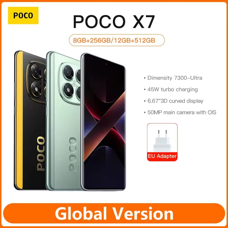 هاتف POCO X7 الإصدار العالمي معالج Dimensity 7300-Ultra شاشة منحنية 6.67 بوصة 1.5K AMOLED شحن توربو 45 واط NFC