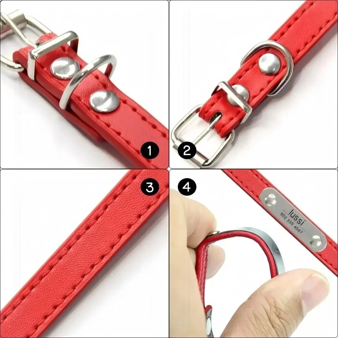 طوق كلب مخصص مع بطاقة هوية محفورة تصميم من الجلد الصناعي الصلب مضاد للفقدان للكلاب الصغيرة والمتوسطة والكبيرة من مستلزمات الحيوانات الأليفة - 3