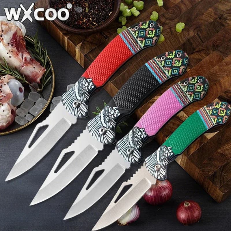 سكين طوي من الفولاذ المقاوم للصدأ من WXCOO لتقطيع الخضروات والفاكهة واللحوم مع قشارة - 5