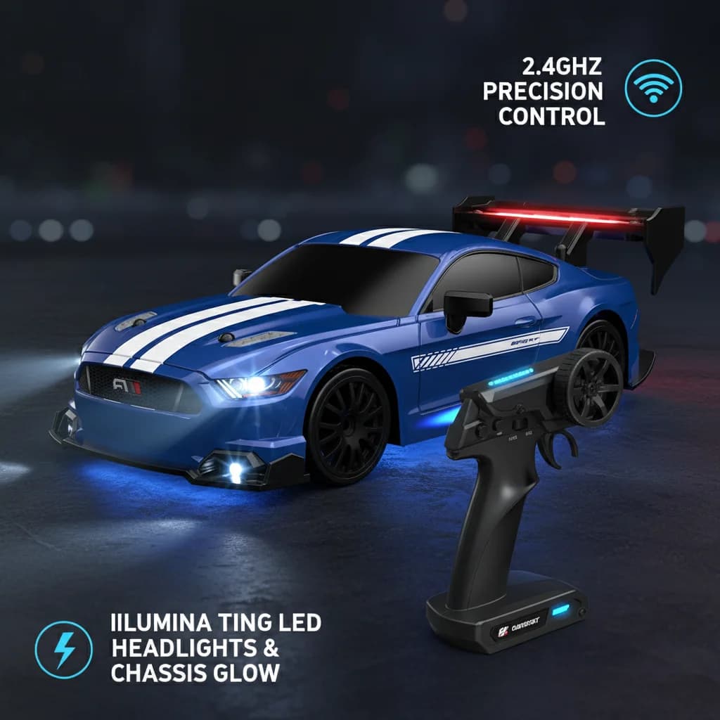 سيارة تحكم عن بعد 4WD RC الانجراف 1:24 عالية السرعة مع أضواء LED، لعبة سباق رياضية للبالغين والأطفال، هدايا للأولاد والبنات - 3