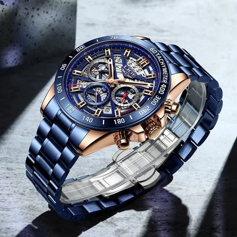 LIGE 2024 New Men Watch Top Brand Luxury Hollow Watch Men Waterproof Sport Quartz Chronograph Wrist Watch Man Relogio Masculino - 4