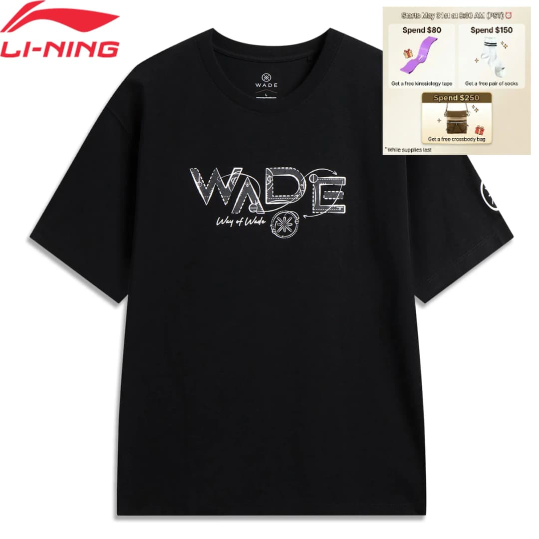 تي شيرت لي نينغ WADE للرجال مقاوم للأشعة فوق البنفسجية 51% قطن 35% بوليستر 14% فيسكوز مقاس عادي قمصان رياضية عصرية AHSW375