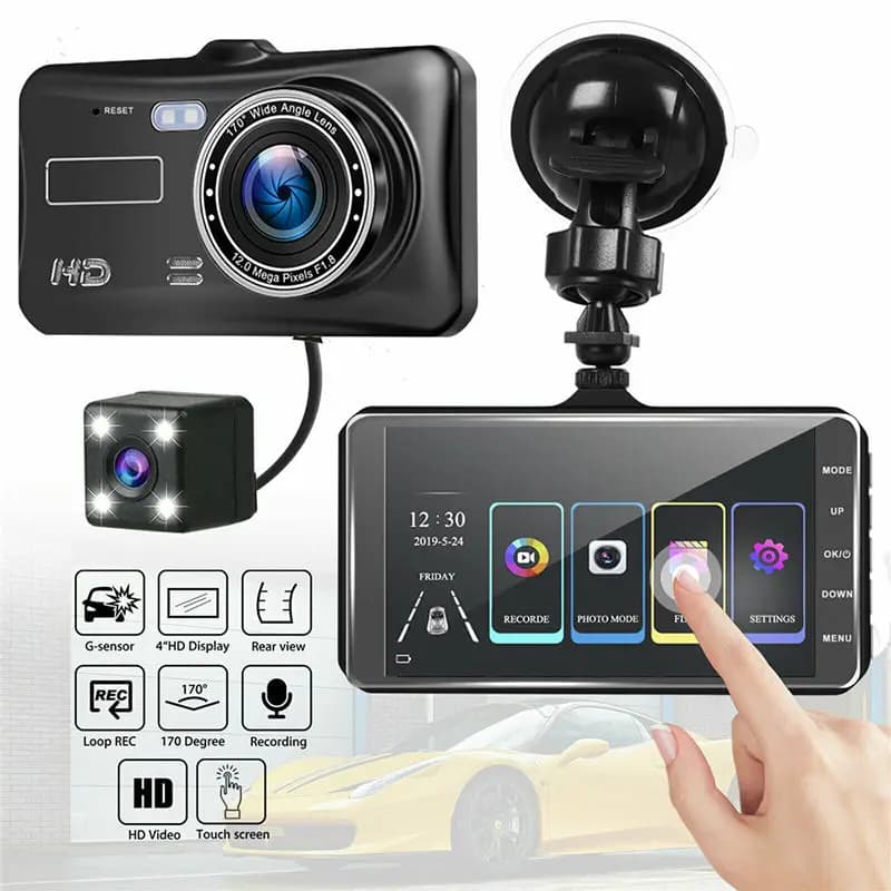 Touch Screen Dual-Lens Car DVR 4-inch 1080P Dash Cam for Cars Video Recorder Optional Rear View Camera 24H Parking Monitor - 2
