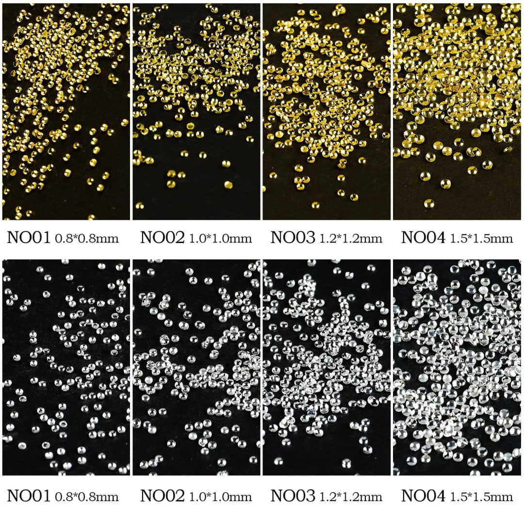 About 1000pc Nail Art Mini Stainless Steel Metal Bead Hollow Gold Silvery Small Micro Caviar Nails Beads 3D Kit Nail Decorations - 4