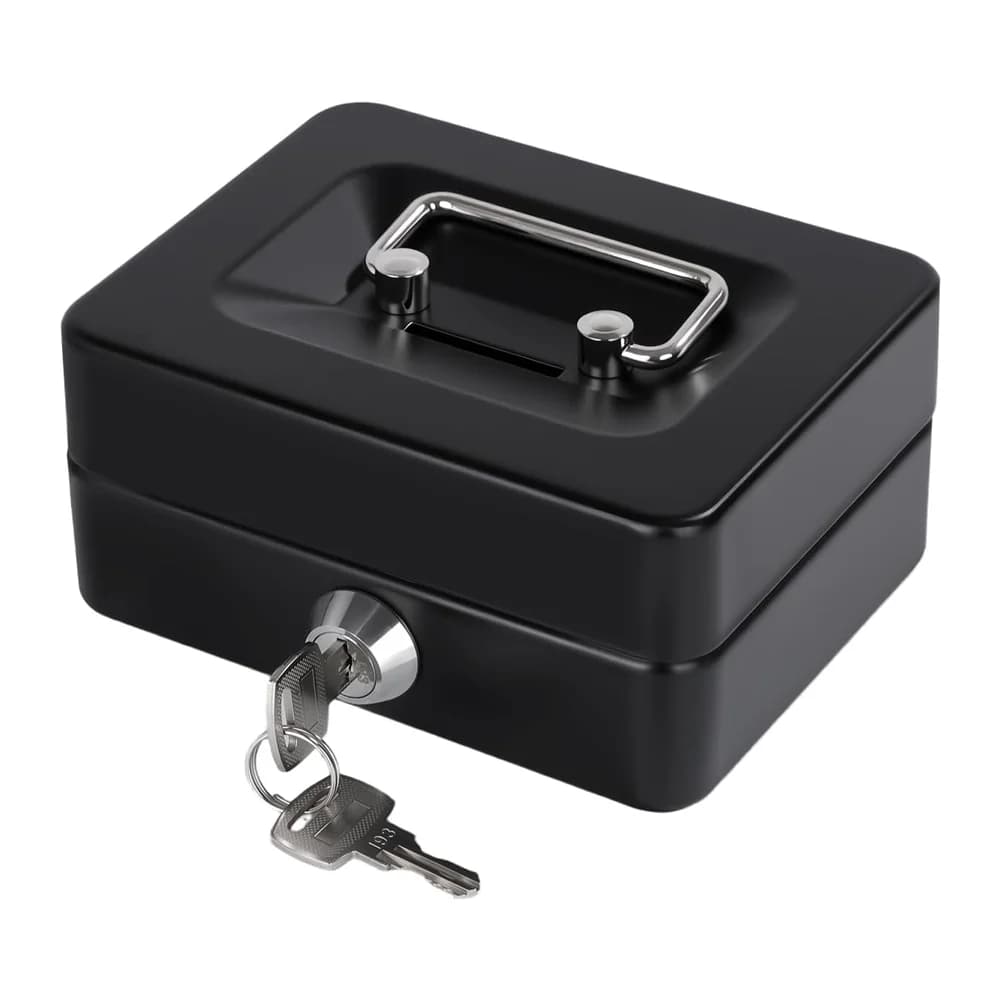 Mini Cash Box with Slot Small Cash Box with Money Tray and Key Lock, Metal Lock Box Small Size