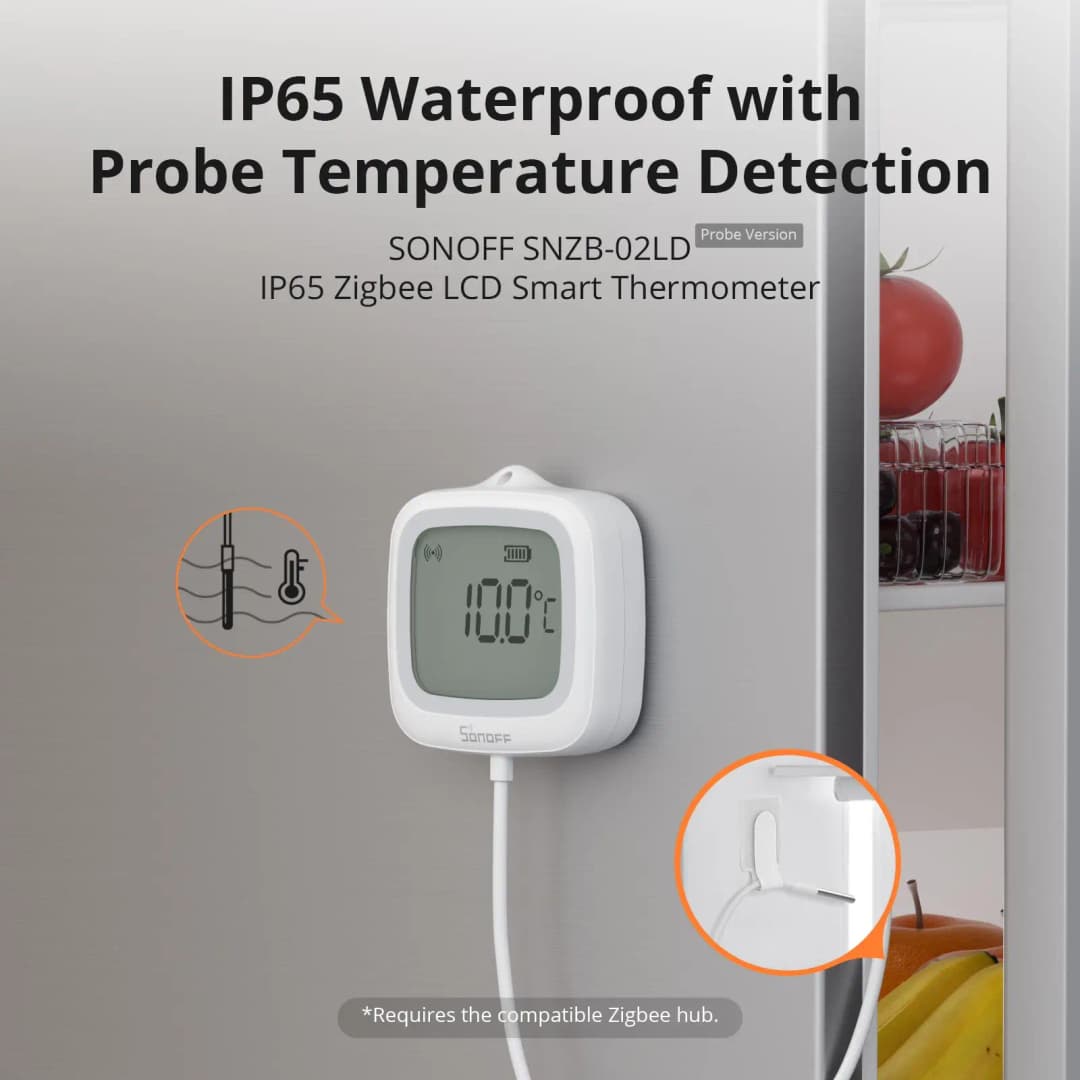 مقياس حرارة ذكي SONOFF SNZB-02LD Zigbee3.0 بشاشة LCD مع مسبار مقاوم للماء IP65 للثلاجة وحوض السمك وقبو النبيذ عبر ZBBridge-P - 2
