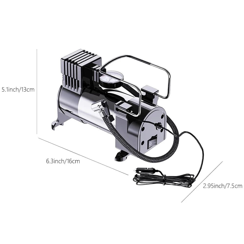 منفاخ إطارات كهربائي 12V مع مقياس ضغط، مضخة إطارات سيارة، ضاغط هواء صغير محمول فاخر من المعدن - 5