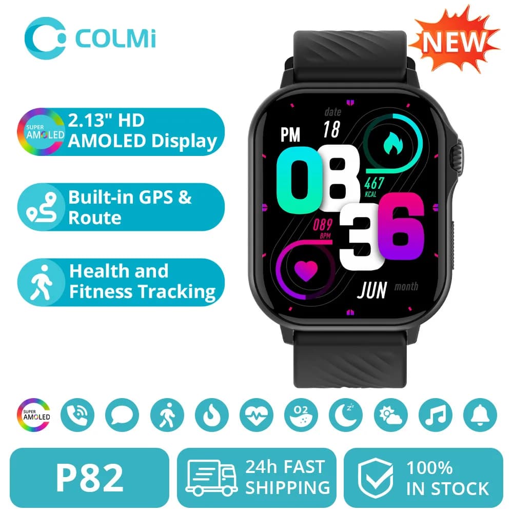 ساعة كولمي P82 الذكية مع GPS وشاشة AMOLED HD 2.13 بوصة مدمجة لإجراء واستقبال المكالمات للرجال والنساء 2025