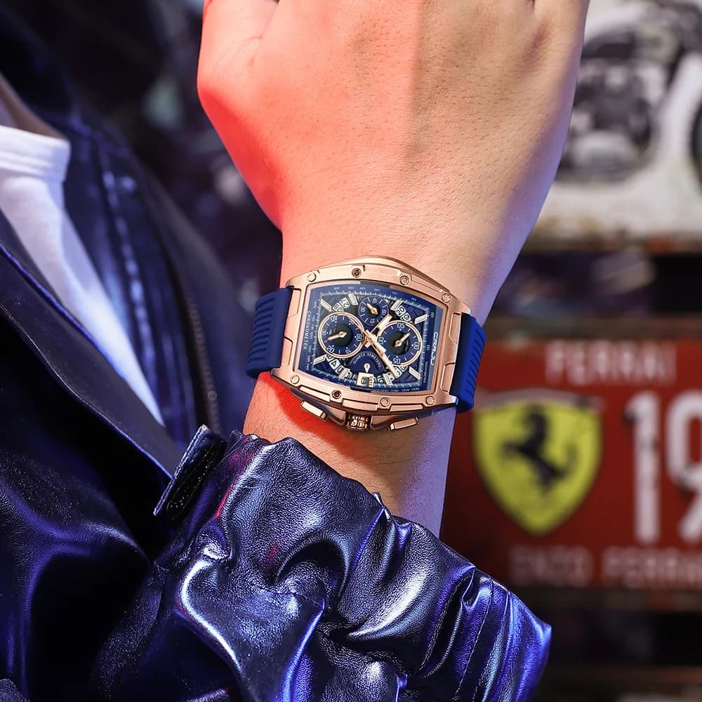 ساعات CRRJU رجالي فاخرة ساعة يد كوارتز مربعة مقاومة للماء كرونوغراف مضيء ساعة تاريخ للرجال - 4