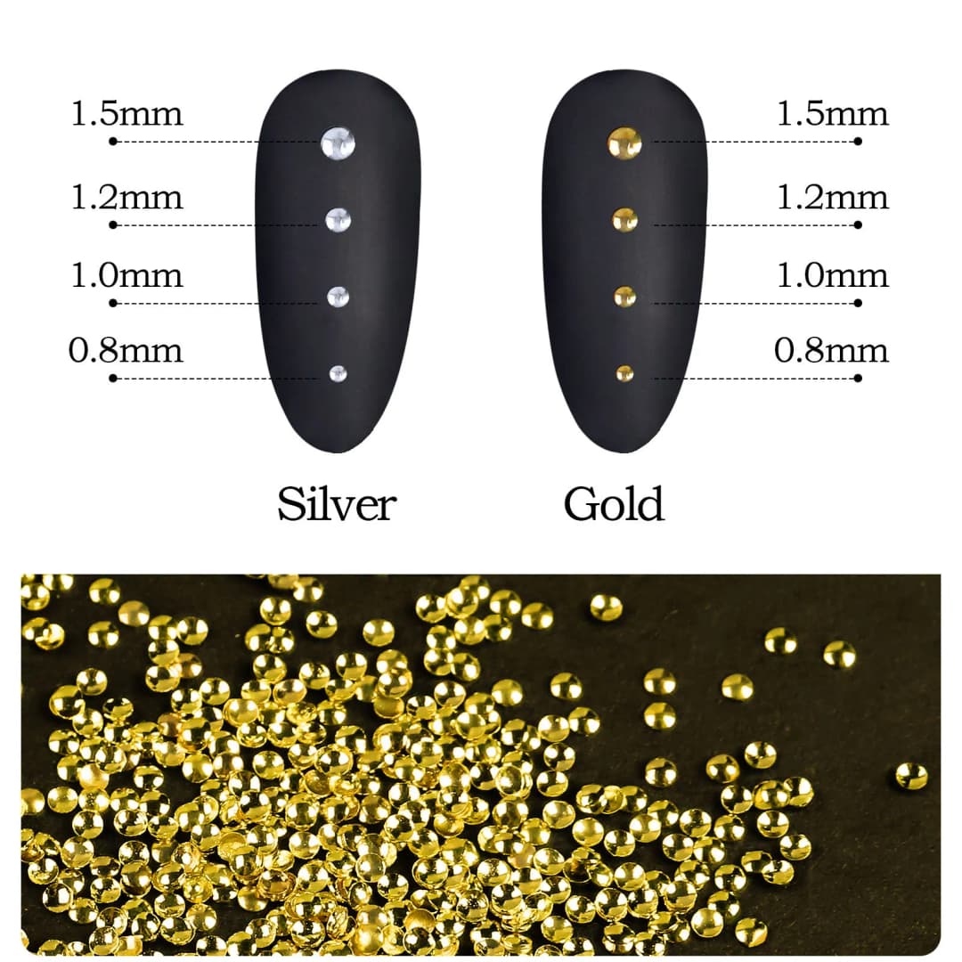 About 1000pc Nail Art Mini Stainless Steel Metal Bead Hollow Gold Silvery Small Micro Caviar Nails Beads 3D Kit Nail Decorations - 2