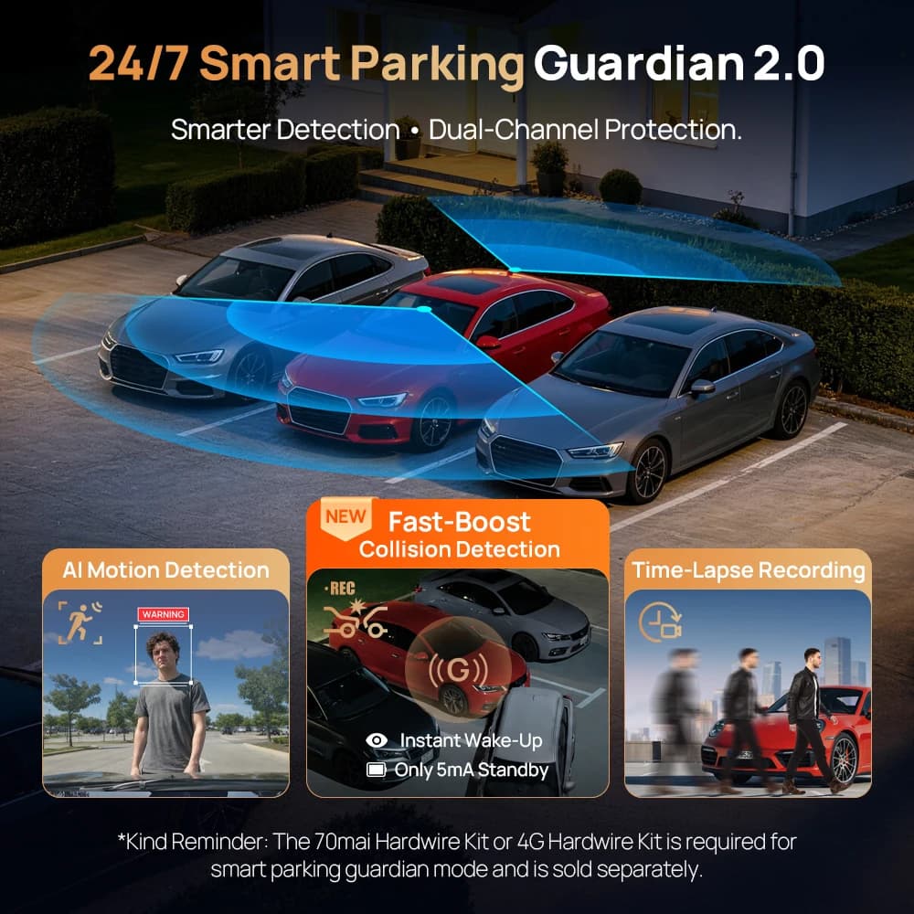 70mai Dash Cam Dual 4K A900 Ultra Set IMX678+IMX678 Voice Control Supercapacitor 4G LTE - 5