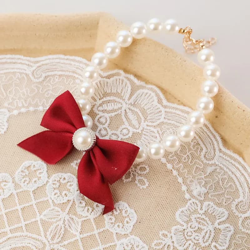 1Pcs New Pet Collar Pearl Bow Necklace Cat Jewelry Cute Collar Puppy Accessories Dog Chain Chihuahua Wedding Jewelry Stuff - 4