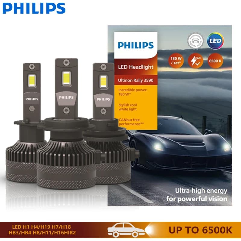 Philips Ultinon Rally 3590 H1 H4 H7 Car LED Headlight H8 H11 H16 HB3 HB4 HIR2 180W 15000LM High Power 6500K Cool White Lights - 2