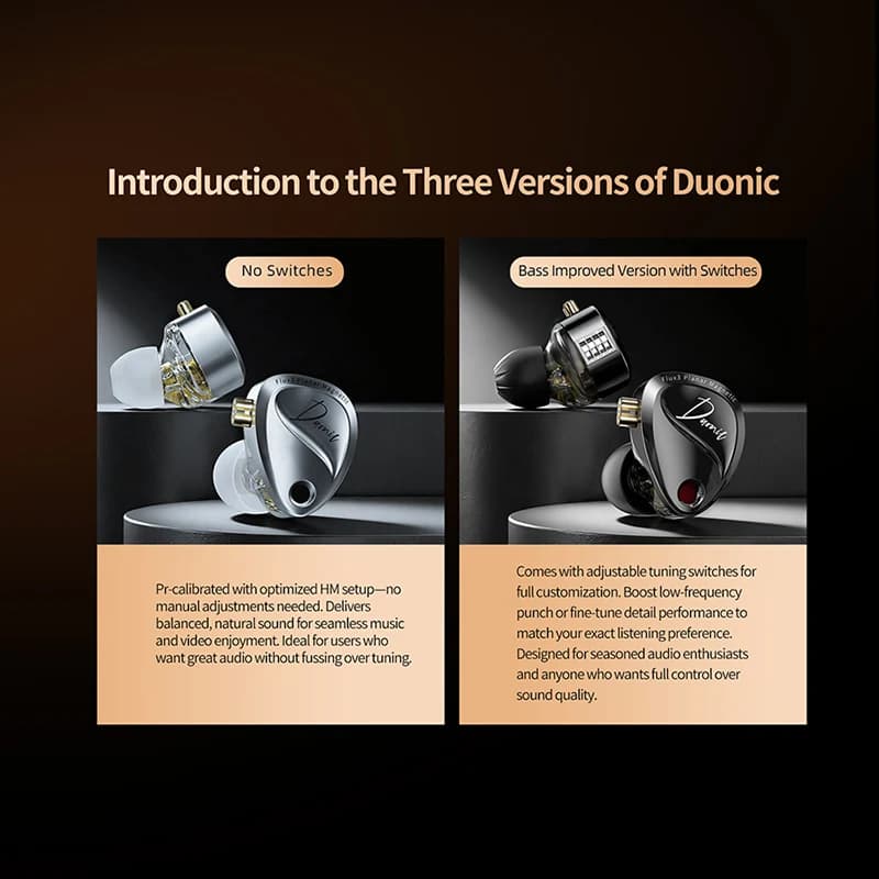 KZ Duonic درايفر مغناطيسي ثلاثي مسطح ترقية سماعات هاي فاي، مرحلة صوتية واسعة سلكية IEMs مع 4 خيارات ضبط وميكروفون مزدوج عالي الدقة - 2