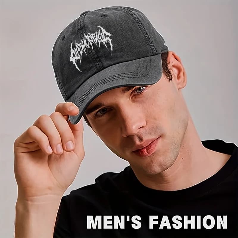 Retro style washed baseball cap with white print,men's and women's adjustable snap button for sun protection,casual outdoor wear - 6