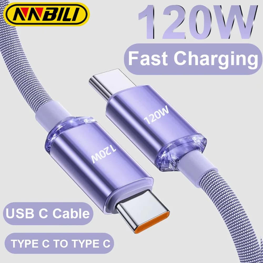 NNBILI جديد 120 واط USB-A إلى USB-C كابل لهاتف iPhone 15 16 17 سلسلة PD شحن سريع USB C سلك بيانات لشاومي أوبو سامسونج