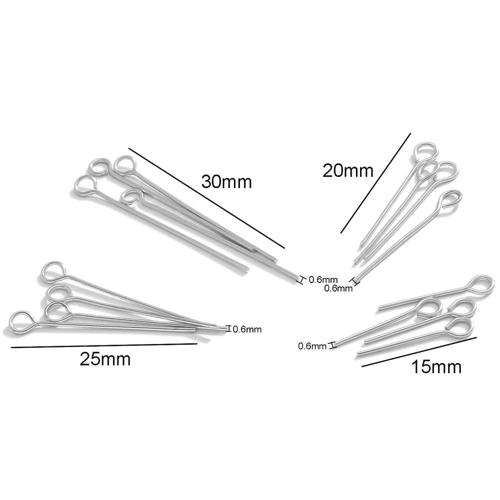100Pcs 15-50mm Stainless Steel Water Gold Color Eye Pins Hooks Earrings Findings DIY for Jewelry Handmade Crafts Making 0.6mm - 5