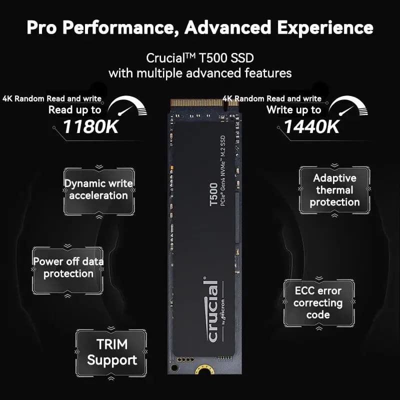 Original Crucial T500 Gen4 Nvme M.2 Ssd Internal Gaming 500gb 1tb 2tb 4tb Ssd Read Up To 7400mb/s For Laptop Desktop Compatible - 5