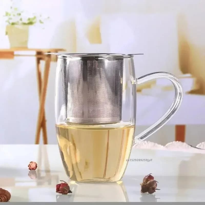 Loose Leaf Tea Infuser Stainless Steel Double Handle With Lid Fine Mesh Coffee Filter Hanging Cup Leak Proof Strainer‌ - 5