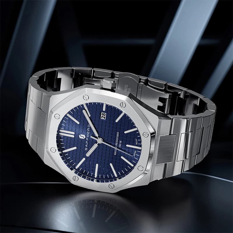 سافيرو ساعة رجالية، حزام من الفولاذ المقاوم للصدأ، تصميم مقاوم للماء، تقويم تلقائي، هدايا احتفالية، ساعة في علبة هدايا فاخرة - 3