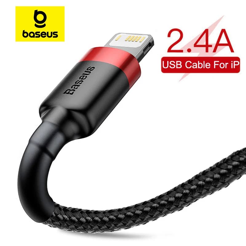 كابل USB من Baseus لهواتف آيفون 14 و13 و12 و11 برو ماكس وXs وX و8 بلس - كابل شحن سريع 2.4A - كابل شاحن آيفون - خط بيانات USB