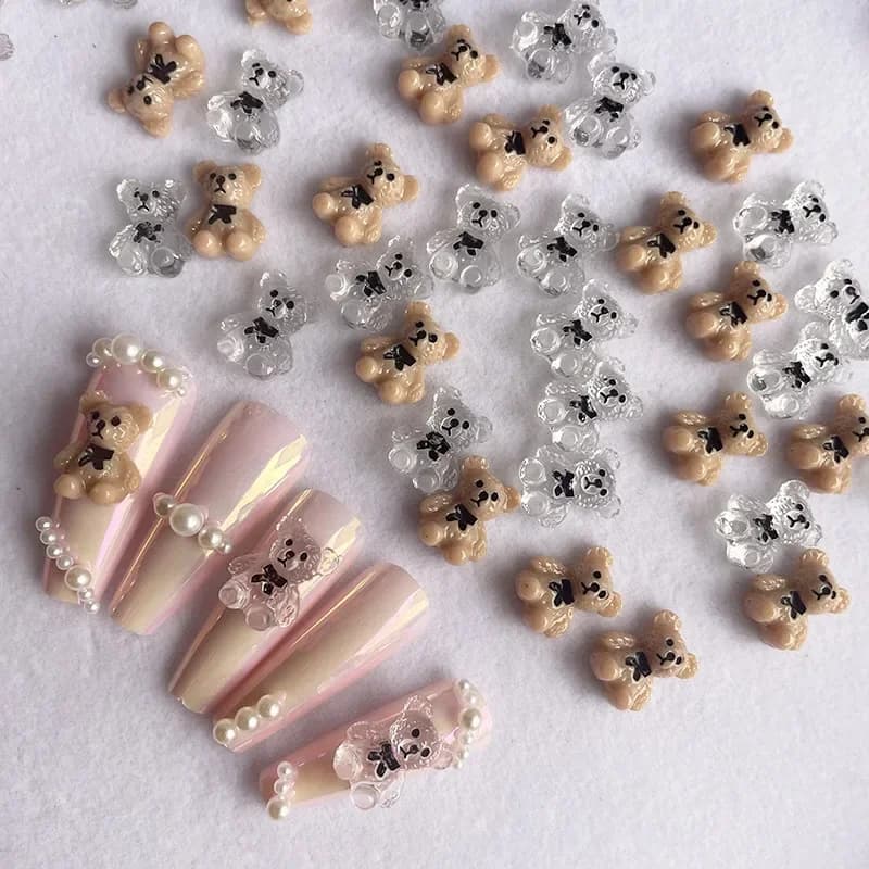 Nail Art Cute Bear Jewelry Metal Frosted Three-Dimensional Candy 3D Cartoon Crown Bear White Cute Nail Charms 네일파츠