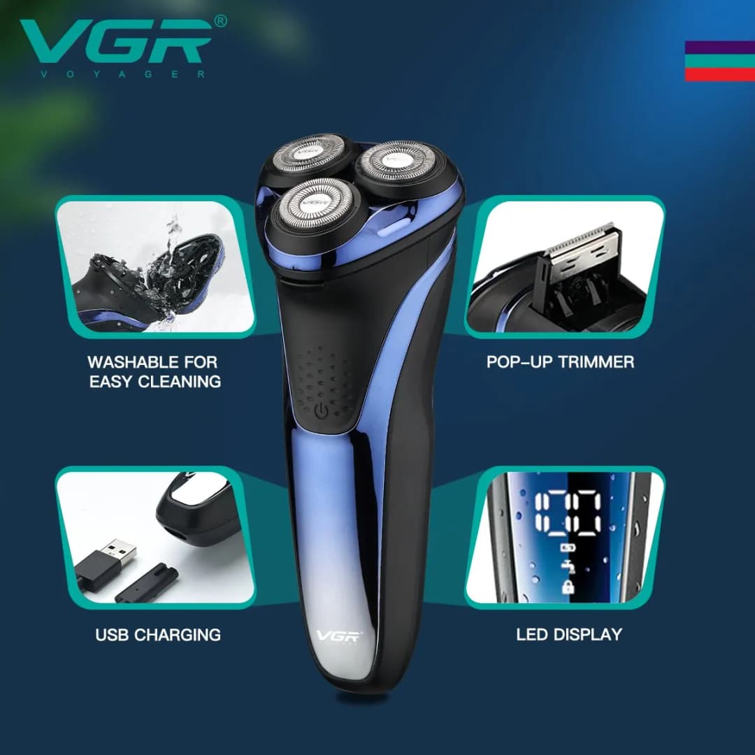 VGR Electric Shaver Professional Razor Waterproof Beard Trimmer Rotary 3D Floating Shaving Rechargeable Electric for Men V-306 - 2