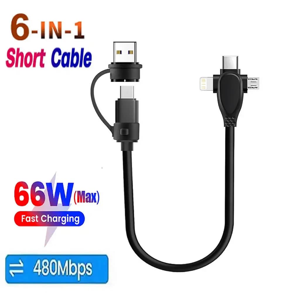 66 واط 3/4/6 في 1 كابل USB C شحن سريع متعدد، 30 سم قصير OTG مزامنة بيانات، USB A/C إلى Type C/مايكرو لبنك الطاقة المحمول
