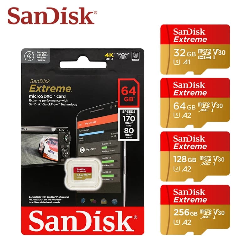 100% Original SanDisk Micro SD Card A1 A2 Memory Card 32GB 64GB 128GB 256GB 512GB 1TB microSD TF Card Storage UHS-I Cards U1 U3 - 4