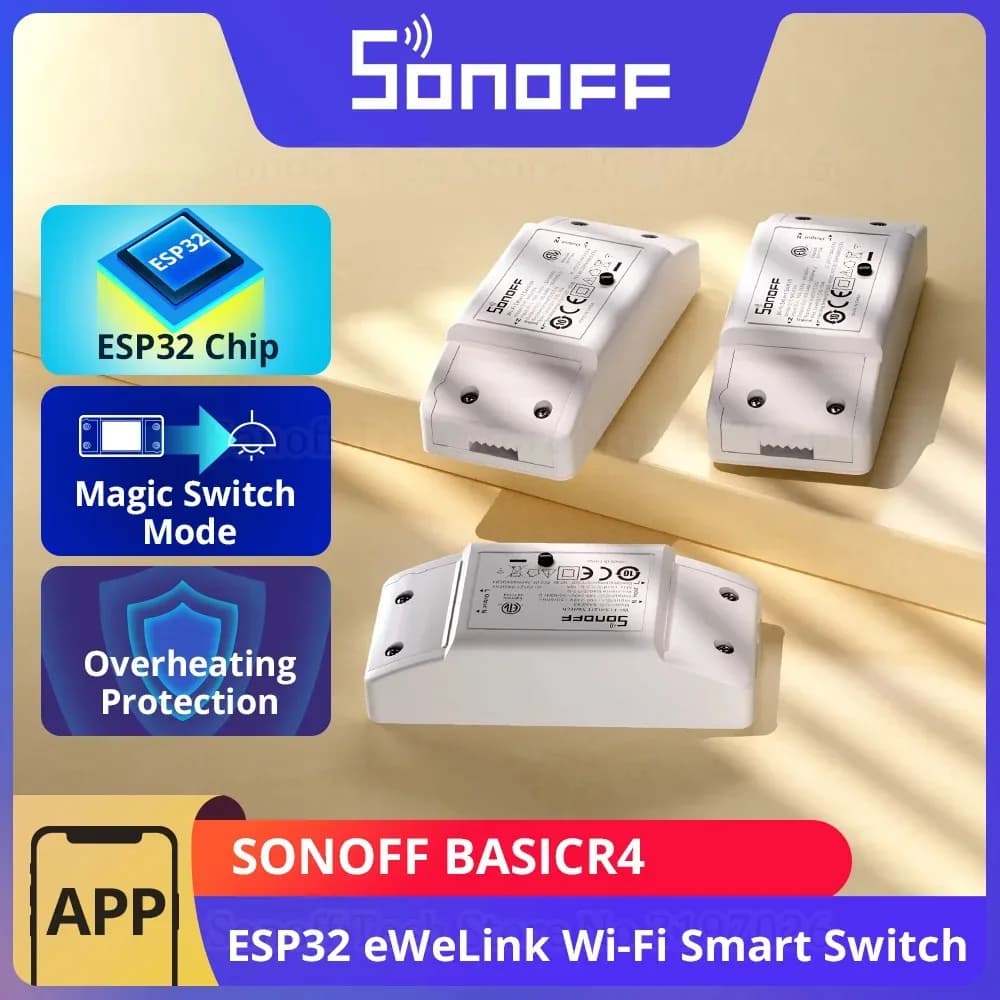 سونوف BASICR4 مفتاح ذكي واي فاي ESP32، وضع مفتاح سحري موثوق وآمن، تحكم عن بعد عبر EWeLink مع S-MATE2 وأليكسا وجوجل