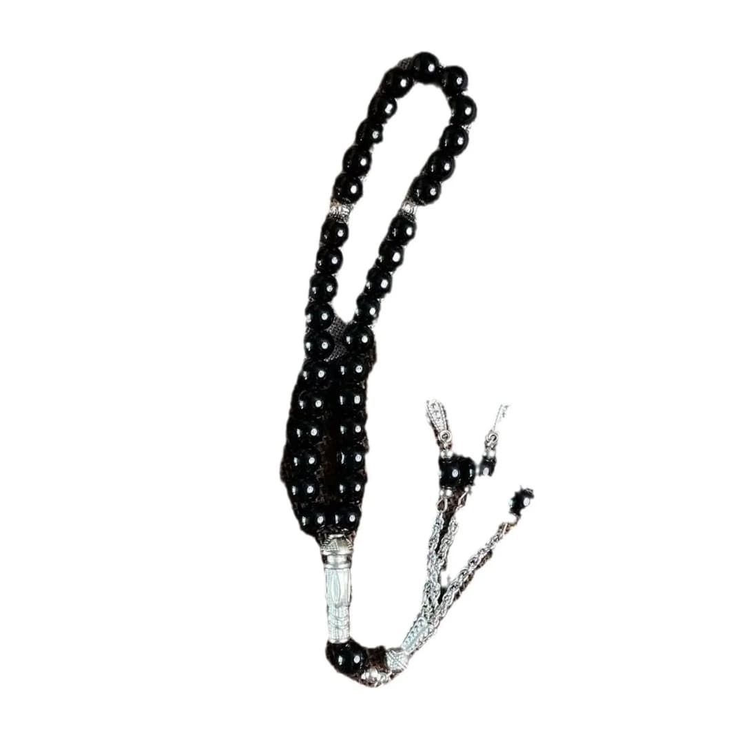 33 حبة خرز زجاجي أسود 8 ملم، مسبحة تسبيح إسلامية يدوية، شكل هندسي، أسورة تلاوة يومية للعبادة للجنسين - 5