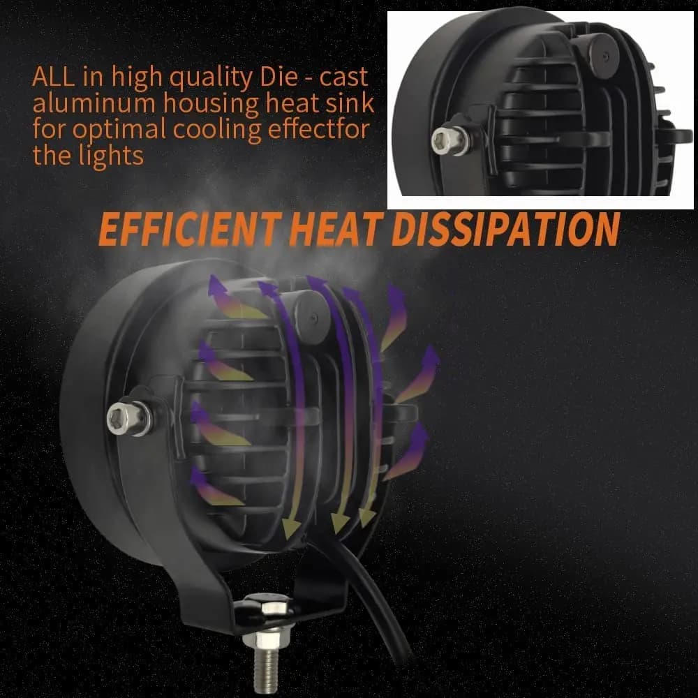 NLpearl 2pcs 12V 24V Led Work Light Offroad 4 Inch Round Spotlights Fog Light For Car ATV Dirt Bike Pickup Truck Boat Motorcycle - 3