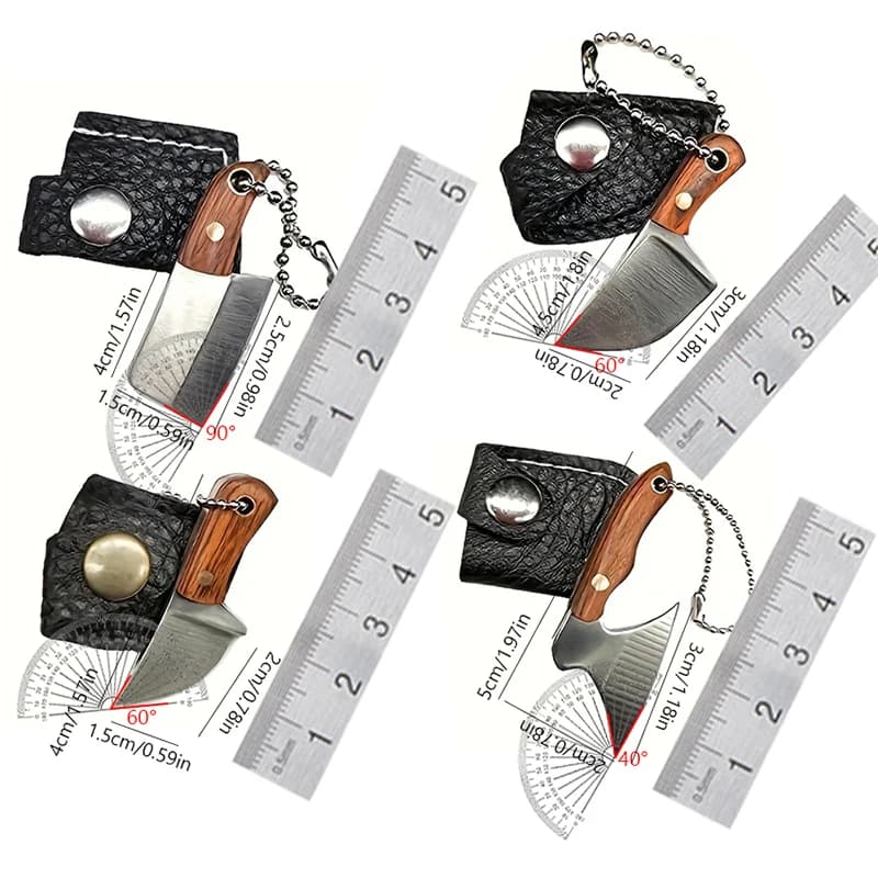 4pcs/Set Stainless Steel Pocket Knife Kitchen Mini Cleaver EDC Keychain Portable Unboxing Knife Fishing Cutting Knife - 2