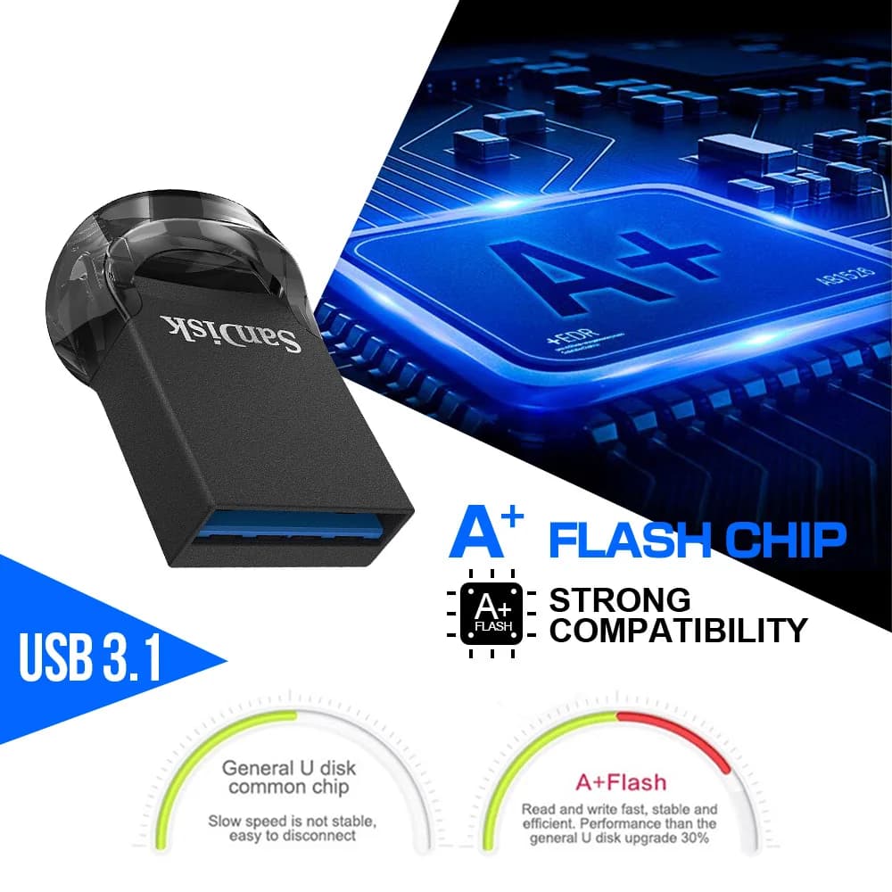 فلاشة SanDisk CZ430 USB3.0 صغيرة 130 ميجابايت/ثانية 128 جيجابايت 64 جيجابايت 32 جيجابايت 16 جيجابايت ذاكرة يو ديسك للابتوب التلفزيون السيارة الكمبيوتر - 3