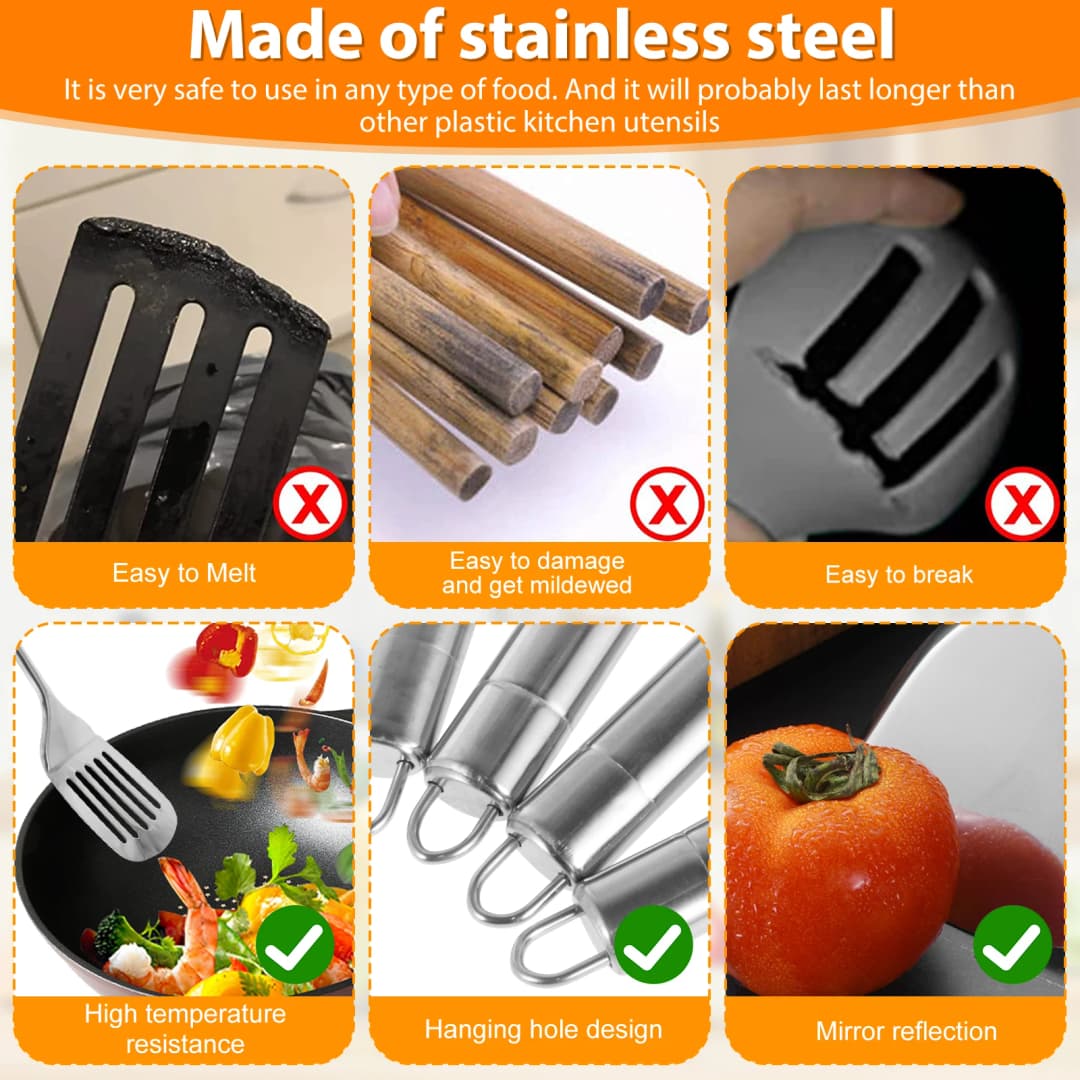 5Pcs Cooking Utensil Set, 11 PCS Stainless Steel Kitchen Utensil Set, Nonstick Kitchen Spoons Spatula Cookware Set - 4
