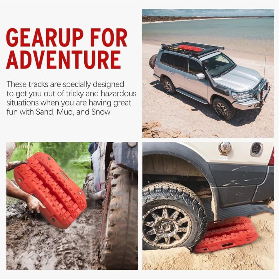 2PCS Off Road Traction Boards 58CM Short Recovery Track Traction Mat for 4WD Mud Sand Snow Ramps Tire Traction Tool Red Black - 6