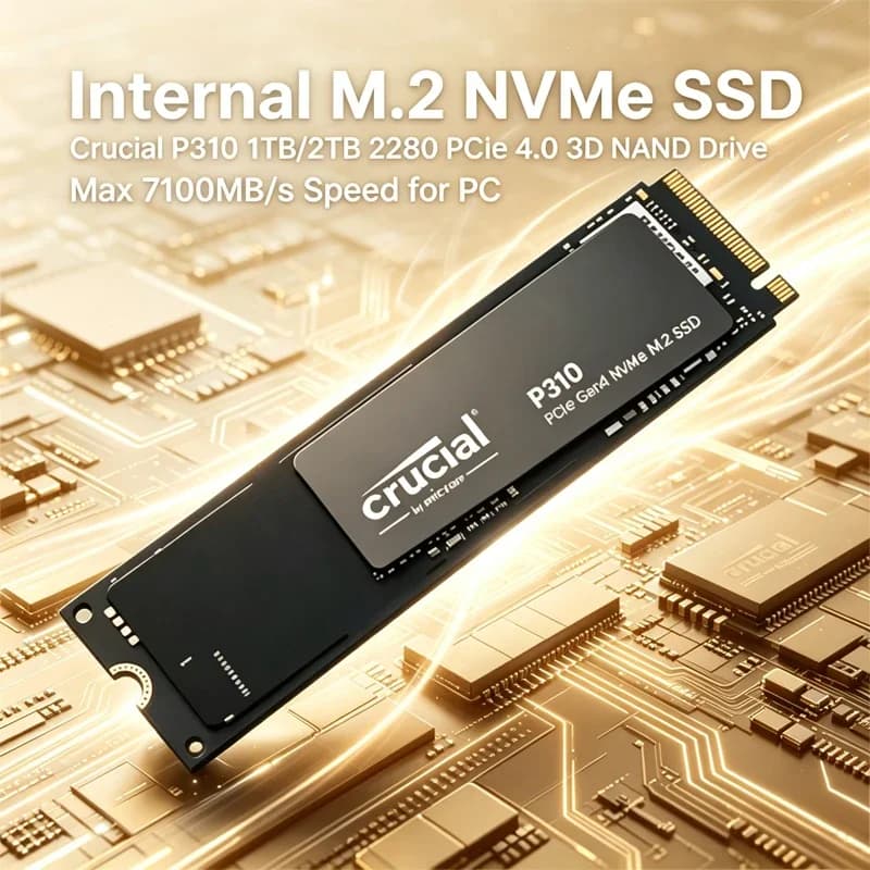 2280 M.2 NVMe PCIe 4.0 Internal SSD Crucial P310 1TB/2TB, 3D NAND Flash Transfer Speed Up to 7100MB/s OEM Package for PC Laptop